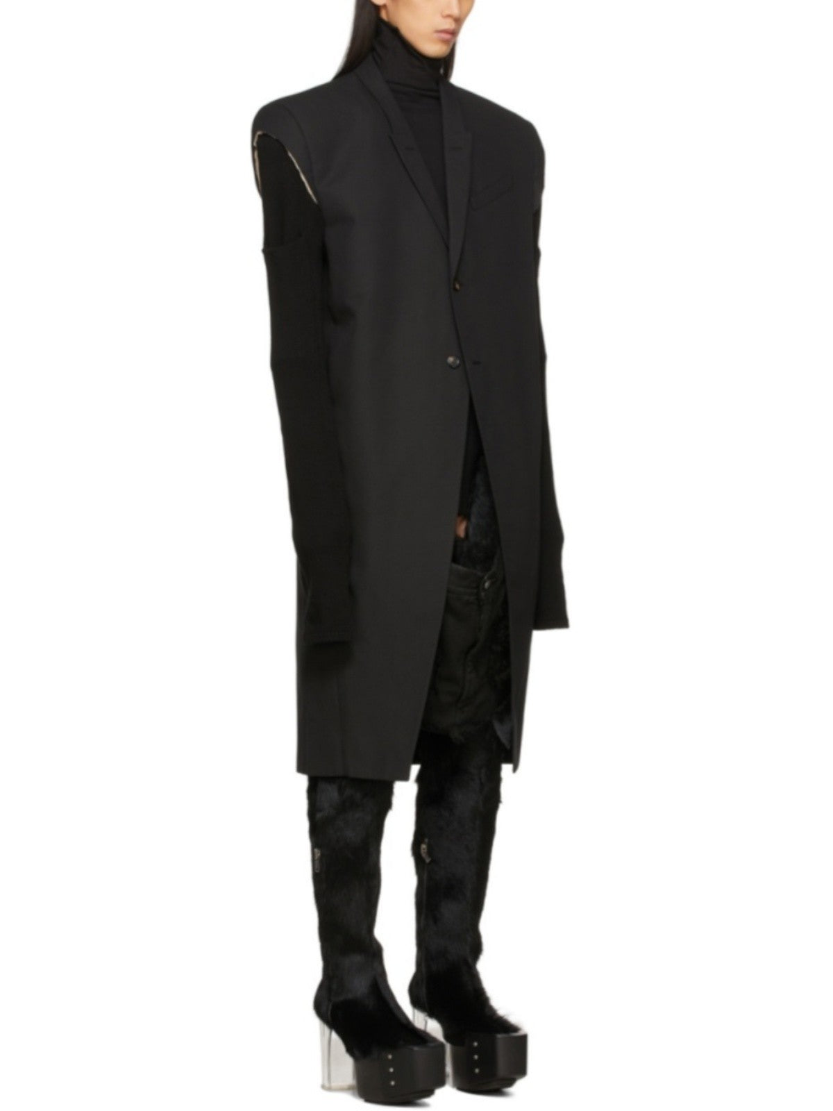 High Street Men's and Women's RO Dark Show Knitted Edge Splicing Sleeve Wide Shoulder Windbreaker Coat Medium Length Blazer Coat