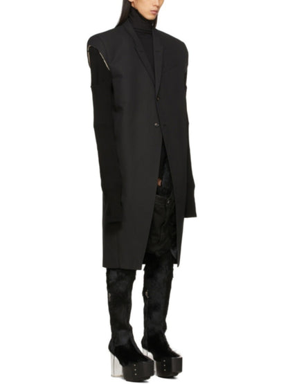 High Street Men's and Women's RO Dark Show Knitted Edge Splicing Sleeve Wide Shoulder Windbreaker Coat Medium Length Blazer Coat