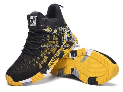 Botas de segurança de cano alto masculinas, bico de aço, sapatos de trabalho masculinos e femininos, botas de segurança anti-impacto, indestrutíveis, respiráveis