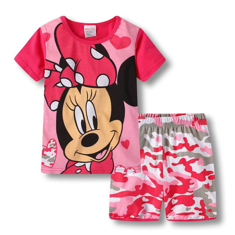 Summer Kids Pyjamas Children Sleepwear Baby Set Elsa Girls Minnie Short sleeved Pijamas Cotton Nightwear Clothes Pajamas Sets