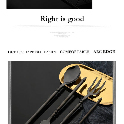 Conjunto de Talheres em Aço Inox 304 Preto Espelhado Conjunto de Talheres Faca de Bife Garfo Colher para Lava-louças