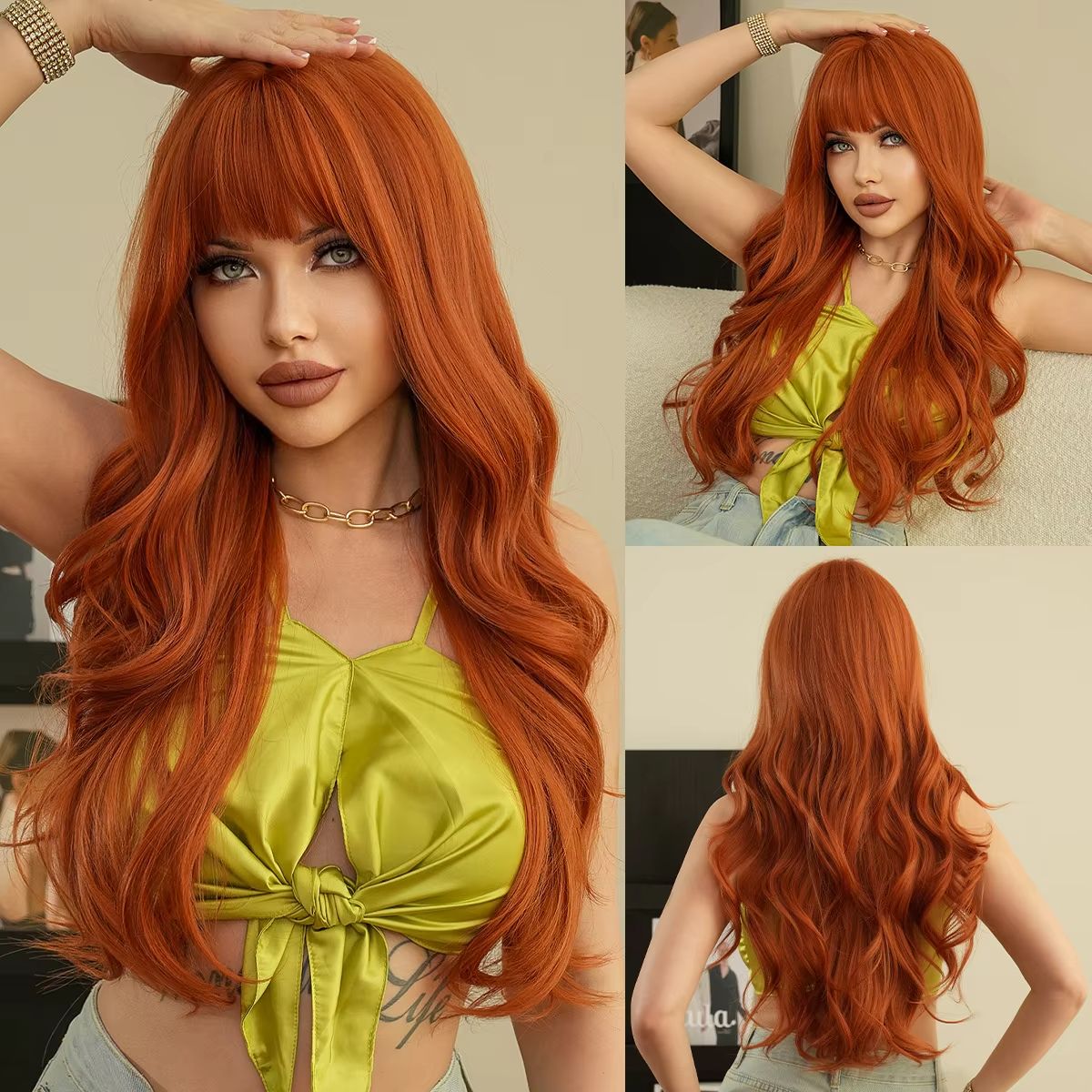 Red Synthetic Wigs Long Body Wavy Wig Natural Hairline Daily Red Hair Heat Resistant Fiber Smooth Party Cosplay Wig