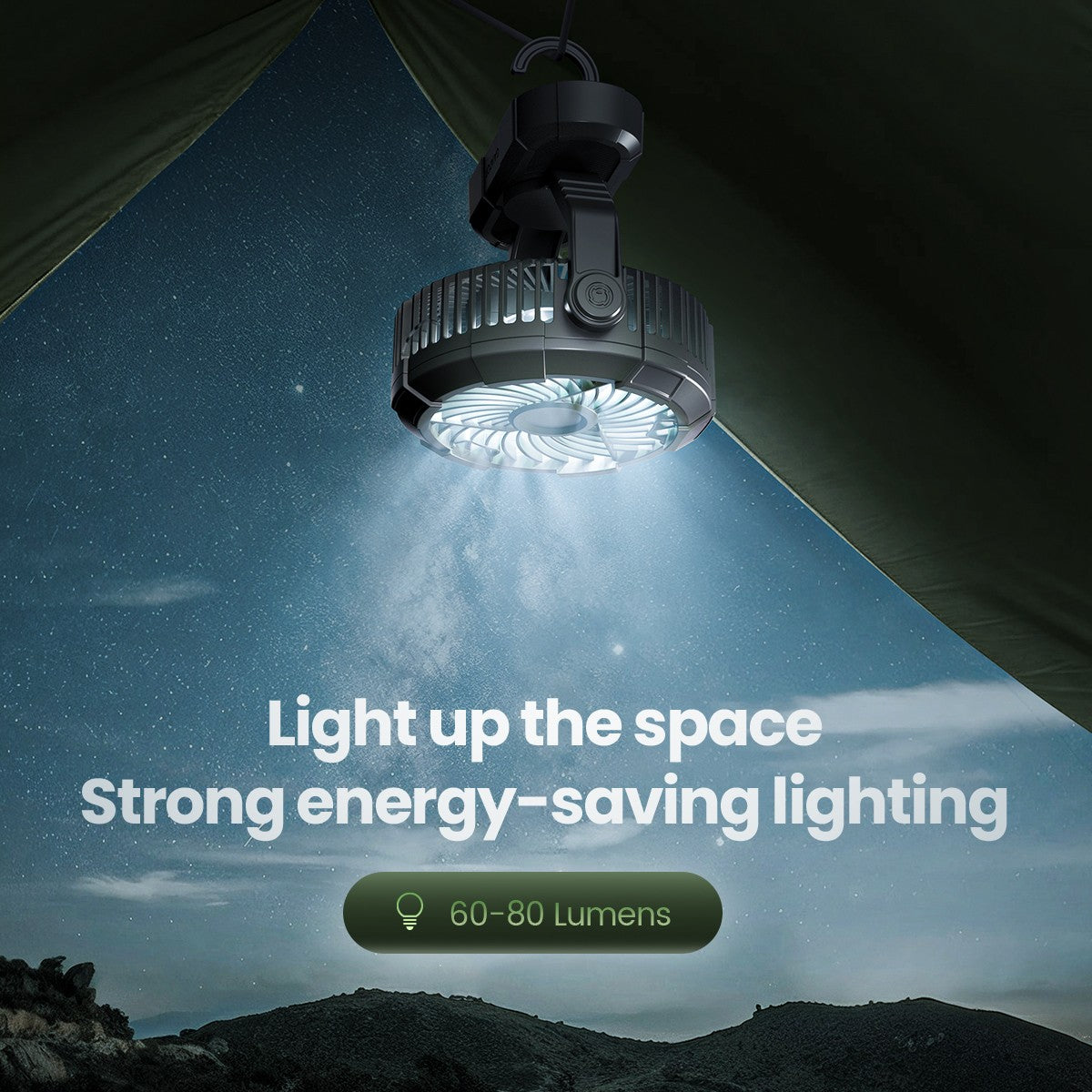 Portable Camping Fan with LED Lantern, 4000mAh 7-Inch Rechargeable Outdoor Tent Fan, 360° Head Rotation, 3 Speed and Quiet Batte