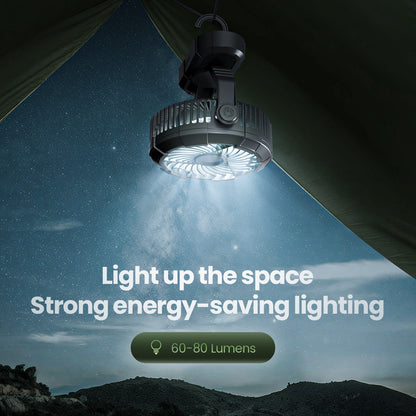 Portable Camping Fan with LED Lantern, 4000mAh 7-Inch Rechargeable Outdoor Tent Fan, 360° Head Rotation, 3 Speed and Quiet Batte