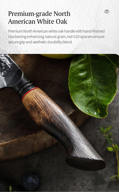 XINZUO 5.5" utility knife, 67 - Layer Damascus Masterpiece, forged with super steel, offers unrivaled sharpness and durability.