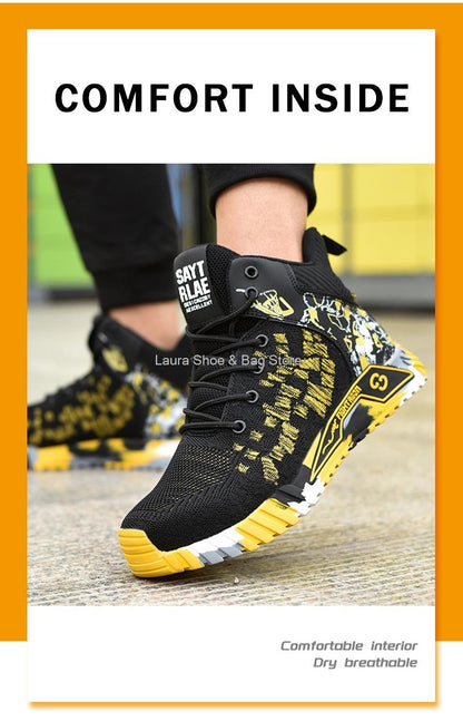 Botas de segurança de cano alto masculinas, bico de aço, sapatos de trabalho masculinos e femininos, botas de segurança anti-impacto, indestrutíveis, respiráveis