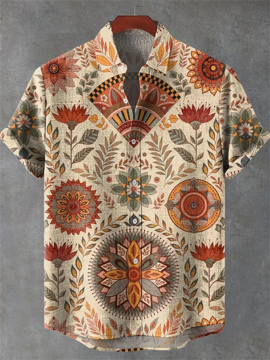 Fashionable Casual Men's Shirt Short Sleeve 3D Medusa Print Pattern Linen Clothing Hawaiian Flower Top