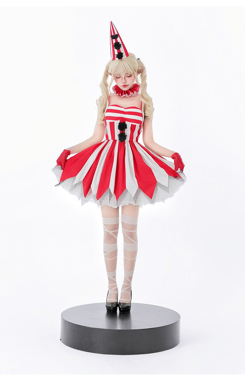 Halloween Cosplay Dress Red Horror Circus Soul Return Doll Costume Gothic Spooky Ladies Fancy Outfit for Party Role Play Dress