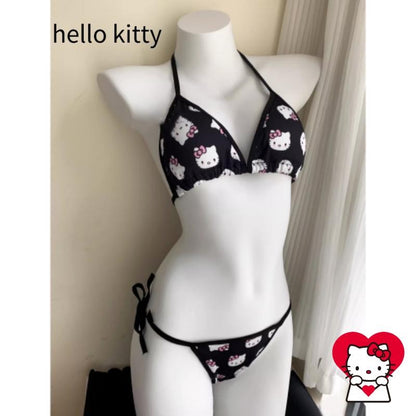 2Pcs Sanrio Cute Swimsuit Hello Kittys Girl Kawaii New Style Bikini Vacation Comfortable Two Piece Set Cartoon High End Gifts