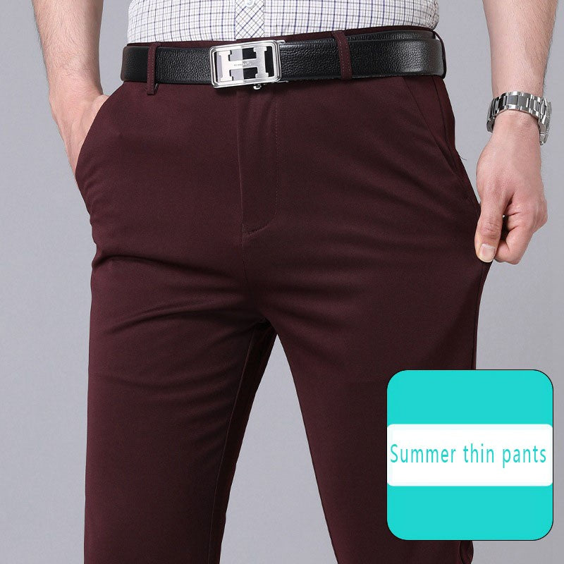 2025 Summer Autumn Thin Trousers Men Formal Dress Suit Pants Work Pants Quality Business Casual Pants Black Wine Red Long Pants