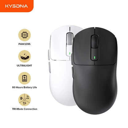 Mouse Gamer Sem Fio Kysona M600 PAW3395 Bluetooth Esports 55g 26000DPI 6 Botões Óptico PAM3395 para Laptop PC