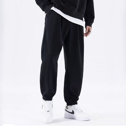 Calça de moletom masculina casual reta folgada estilo coreano outono e inverno moda simples drapeado calça esportiva masculina
