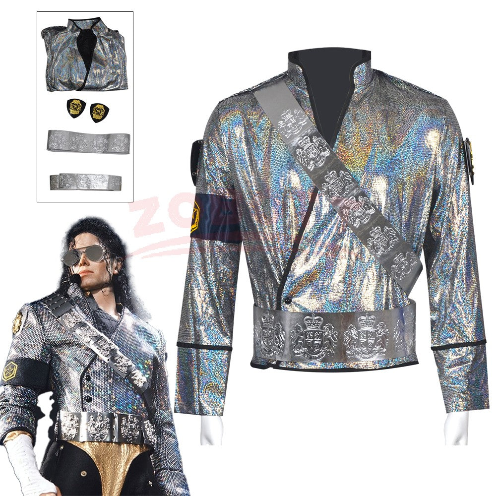 Michael Jackson BAD Bucharest Tour Cosplay Full Set Laser Jacket Belt Handmade Rare Impersonator Stage Costume Halloween