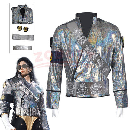 Michael Jackson BAD Bucharest Tour Cosplay Full Set Laser Jacket Belt Handmade Rare Impersonator Stage Costume Halloween