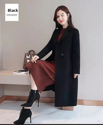 Plus Size New Women's Woolen Coat Medium-Length Loose Fit plus Size Korean Style Spring Autumn Outerwear Thickened Polyester ...
