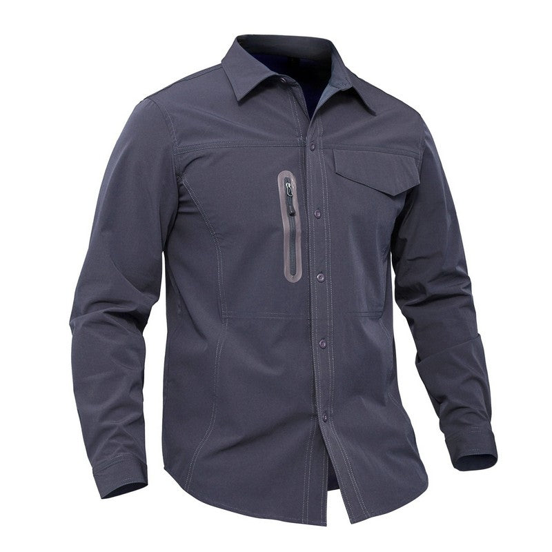 Stretch Men's Shirt Multiple Pockets Quick Drying Shirts High Quality Male Elastic Tooling Shirt Men Clothing Casual Shirts AF54