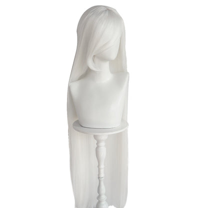 Synthetic 46Inch Extra Long Straight White With Bangs Stylish and Versatile Anime Cosplay Wig For Daily Party Wear Wig Fashion