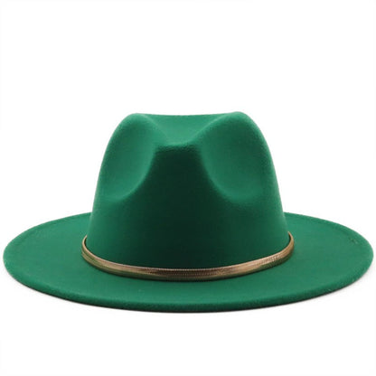 Black/green Wide Brim Simple Church Derby Top Hat Panama Solid Felt Fedoras Hat for Men Women artificial wool Blend Jazz Cap