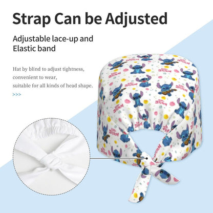 Custom Retro Cartoon Cleaning Working Cap Comfortable  Stitch Ohana Scrub Cap Surgicals Hat Nurse Scrubs Hat For Dentist