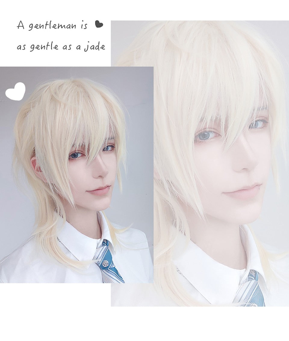 Peruca MEIFAN Sintética Curta para Cosplay Lolita Anime Masculina Cabelo Liso Masculino Fibra de Alta Temperatura Rosa Azul Louro Ombré Preto Peruca