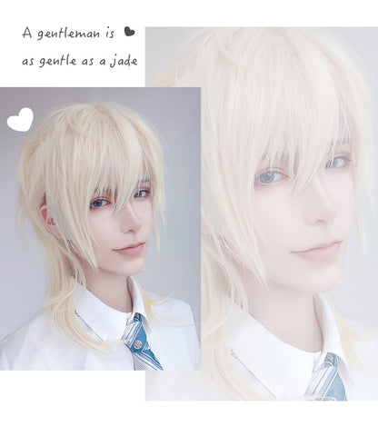 Peruca MEIFAN Sintética Curta para Cosplay Lolita Anime Masculina Cabelo Liso Masculino Fibra de Alta Temperatura Rosa Azul Louro Ombré Preto Peruca