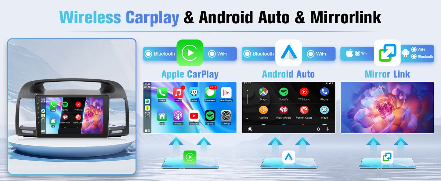 9'' Touch Screen Car Radio Stereo for Toyota Camry 2002 2003 2004 2005 2006 Wireless Carplay Android Auto with CanBus GPS 2G+32G