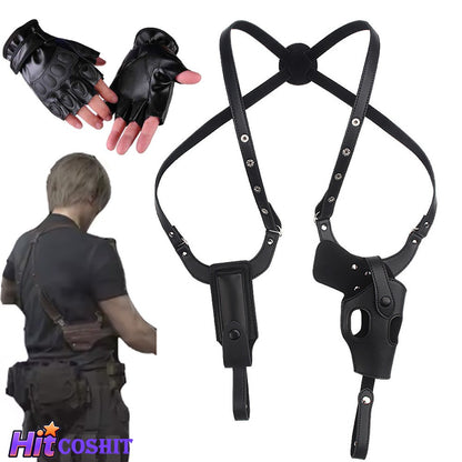 Game Resident 9 Requiem Leon Kennedy Cosplay Belt Straps Bags Gloves For Men Disguise Leather Harness Roleplay Props Halloween