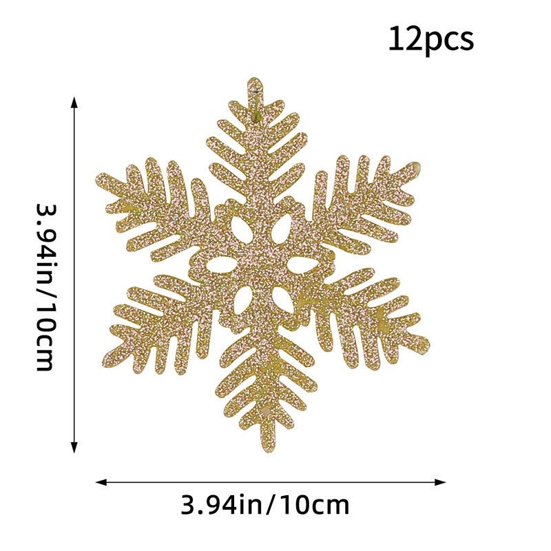 12PCS Pink Glitter Plastic Snowflake Decorations 10cm Christmas Tree Hollow Snowflake Pendants New Year Party Festival Supplies