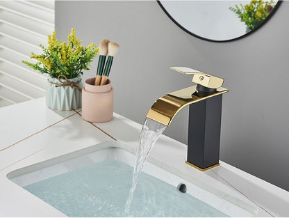 Brushed Golden Basin Faucets Elegant Waterfall Bathroom Sink Faucet Single Lever Hole Deck Mount Brass  Mixer Taps