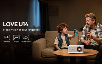 Projetor BYINTEK LOVE U14 Full HD 1080P 4K Smart Bluetooth WiFi 6 Suportado 1250 ANSI Foco Automático para Cinema em Casa