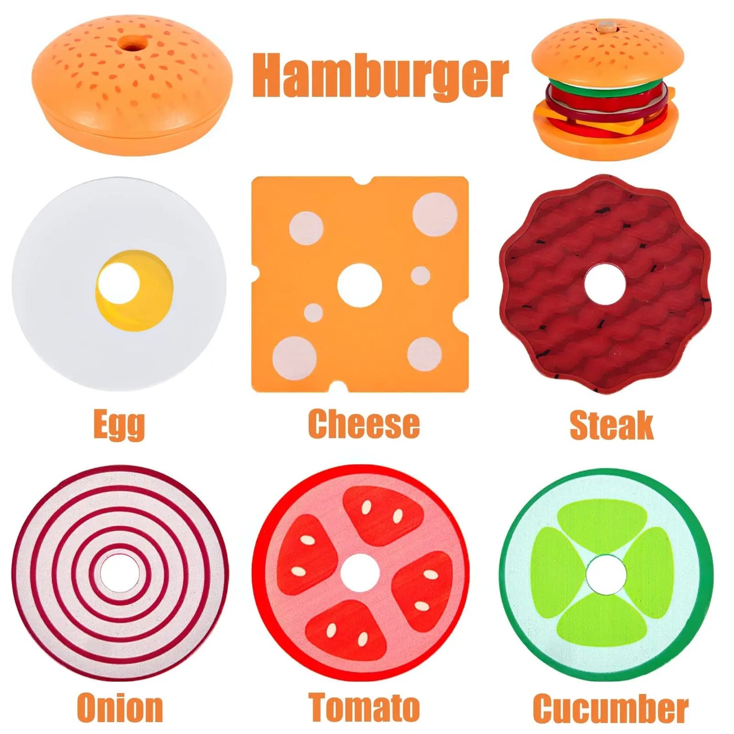 Wooden Burger Sandwich Stacking Toys For Toddler Kids Preschool Learning Educational Toys Pretend Play Food Kitchen Toys Gifts