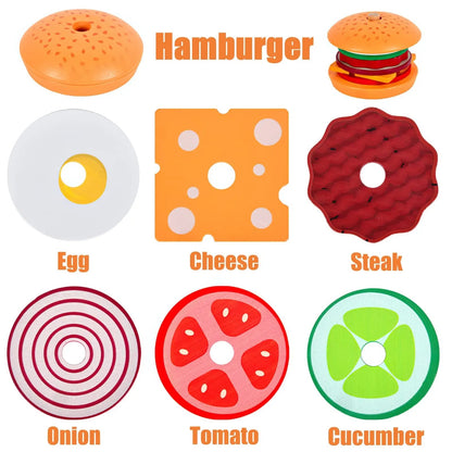 Wooden Burger Sandwich Stacking Toys For Toddler Kids Preschool Learning Educational Toys Pretend Play Food Kitchen Toys Gifts