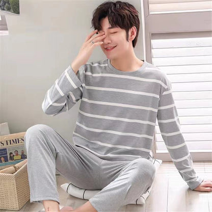 Spring-Autumn New Arrival Men's Pyjamas Long-Sleeved Loungewear Set Autumn-Winter Youth & Middle-Aged Lightweight Pyjama Set