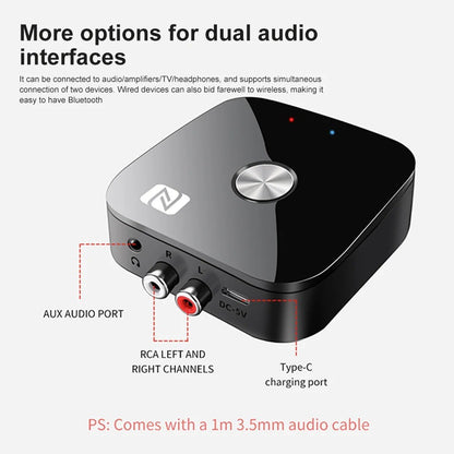 NFC Bluetooth 6.0 Audio Receiver Aux 3.5mm 2RCA Music Wireless Adapter With Mic USB U-Disk Play Remote Control for TV Car