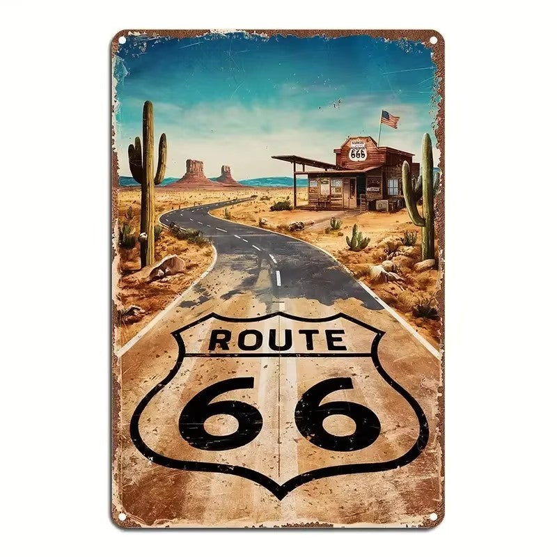 A retro Route 66 neon aluminum sign interesting Route 66 aluminum poster bar decoration restaurant decoration street decoration