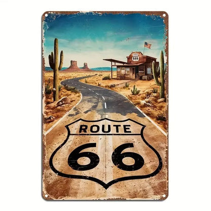 A retro Route 66 neon aluminum sign interesting Route 66 aluminum poster bar decoration restaurant decoration street decoration