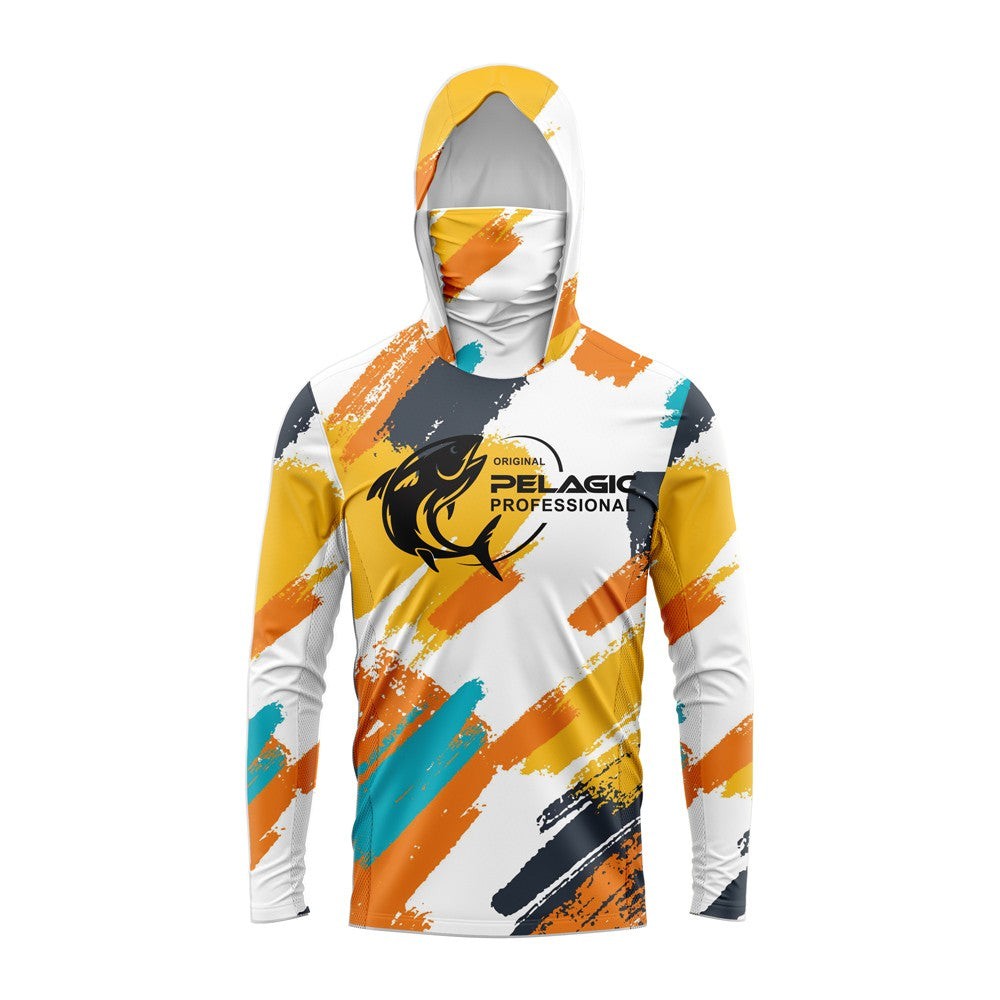Camisa de pesca masculina com capuz, manga longa, proteção UV, vestuário de pesca