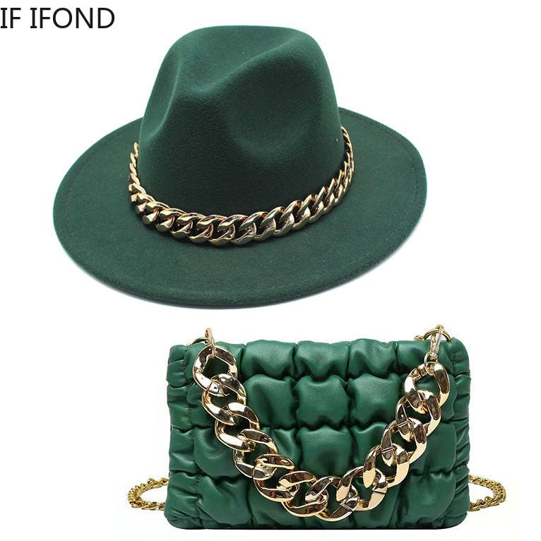Conjuntos de 2 Peças para Mulheres com Bolsa Grande e Corrente, Chapéu Fedora, Moda 2022, Luxo, Festa, Casamento, Chapéu de Jazz ?????