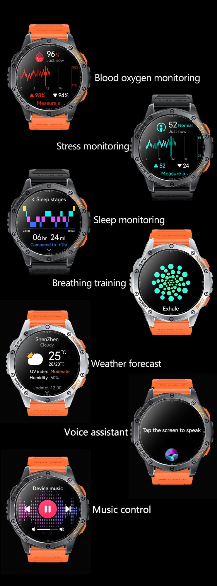 Smartwatch LIGE Novo para Esportes ao Ar Livre com GPS, Bússola, Tela AMOLED de 1.43", Bateria de 530mAh, Monitor Cardíaco, Chamadas Bluetooth e À Prova D'Água