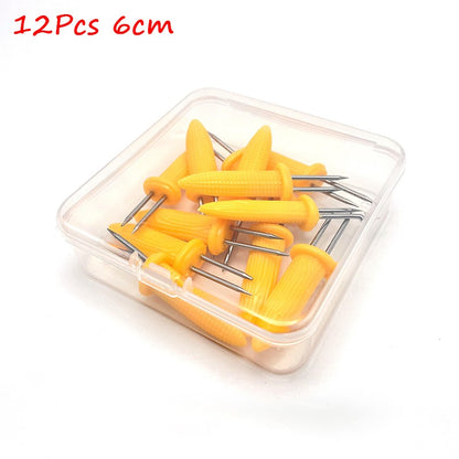 Stainless Steel Corn Fork 12/8Pcs With Box Anti Scalding Barbecue Corn Holders Camping Fruit BBQ Picnic Cooking Tools Outdoor