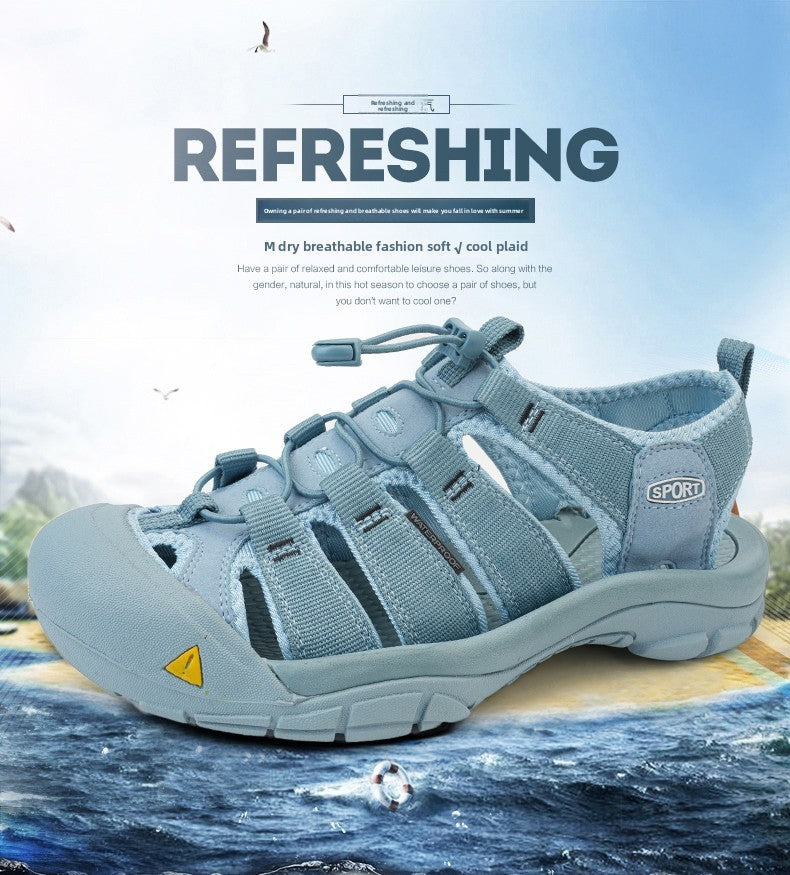 2025 Summer Men's Sandals Thick soled Baotou beach shoes Outdoor oversized casual Shoes Male lightweight hollow sandals Homme