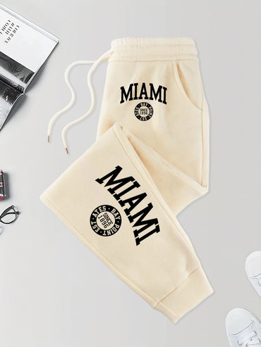 Calça Masculina Estampada Miami Desde 1896 com Cordão Outono Street Britches Cintura Elástica Bolso Esportivo Calças de Moletom Modernas
