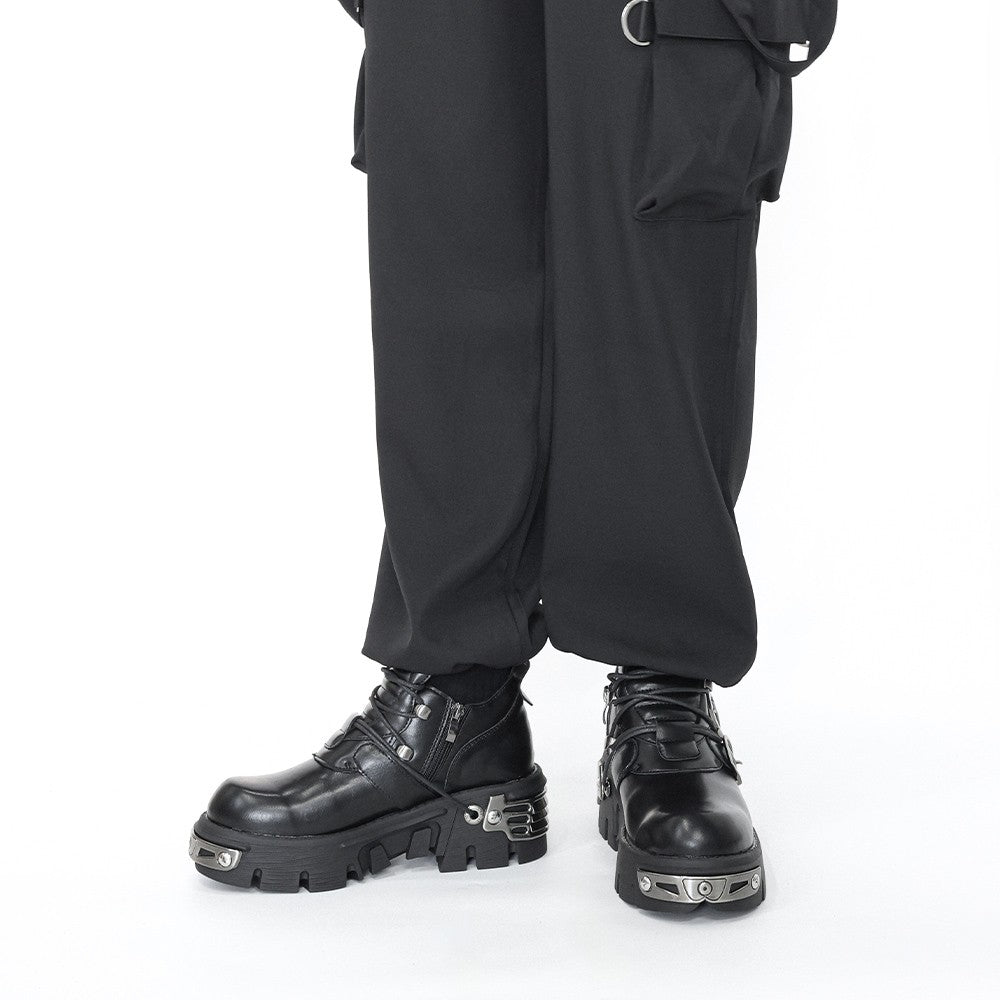 2025 New Dark Punk Style Woman Gothic Flame Carved Vintage Rock Boots Leather Shoes Metal Niche Low Top Platform Shoes