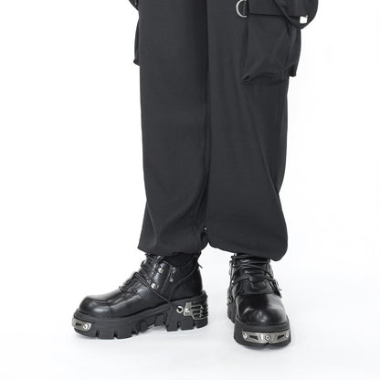 2025 New Dark Punk Style Woman Gothic Flame Carved Vintage Rock Boots Leather Shoes Metal Niche Low Top Platform Shoes