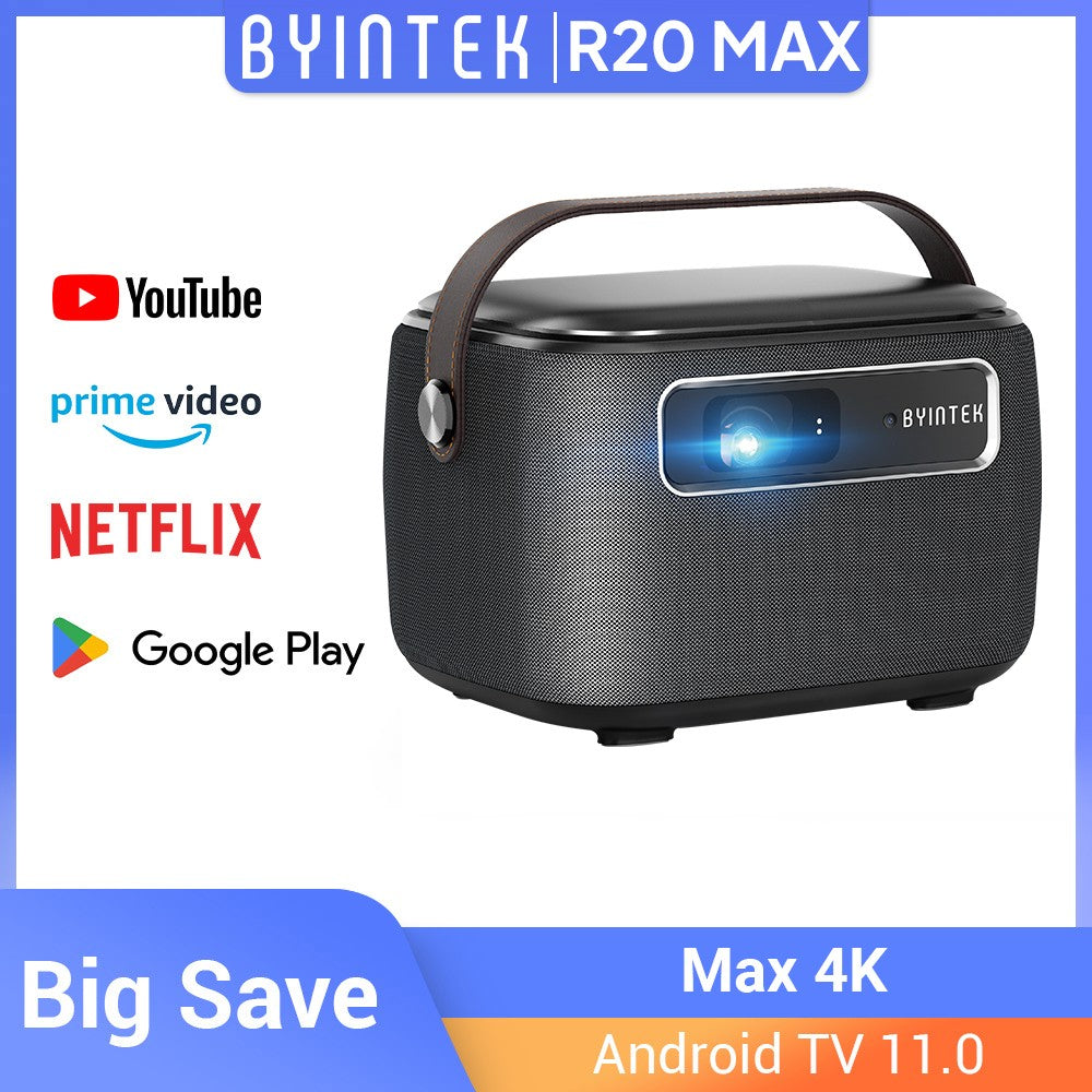 Mini Projetor BYINTEK R20 Max 4K DLP Smart WiFi Android 11.0 LED 1080P Projetores de Cinema em Casa ao Ar Livre Com Bateria de 15600mAh