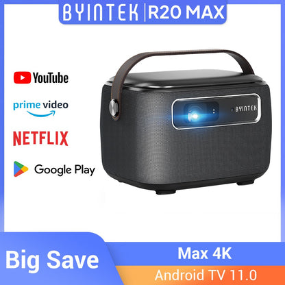 Mini Projetor BYINTEK R20 Max 4K DLP Smart WiFi Android 11.0 LED 1080P Projetores de Cinema em Casa ao Ar Livre Com Bateria de 15600mAh