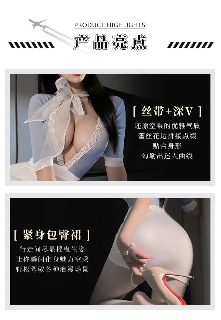Japanese Advanced Club Flight Attendant Service Sexy Cosplay Costumes Lingerie Stewardess Hip Wrap Skirt Nightclub Bar Uniform
