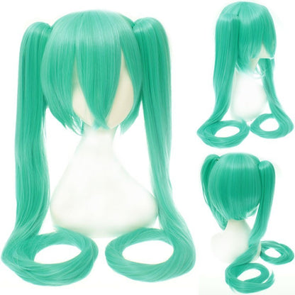 120CM Long Synthetic Hair Clips 2 Ponytails Lolita Green Pink Heat Resistant Party Wigs Synthetic Hair Hatsune Miku Wig Cosplay