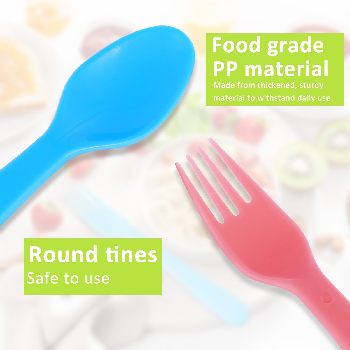 Conjunto de 18 Garfos e Colheres Infantis de PP de Grau Alimentício, Talheres Coloridos Reutilizáveis e Portáteis para Crianças