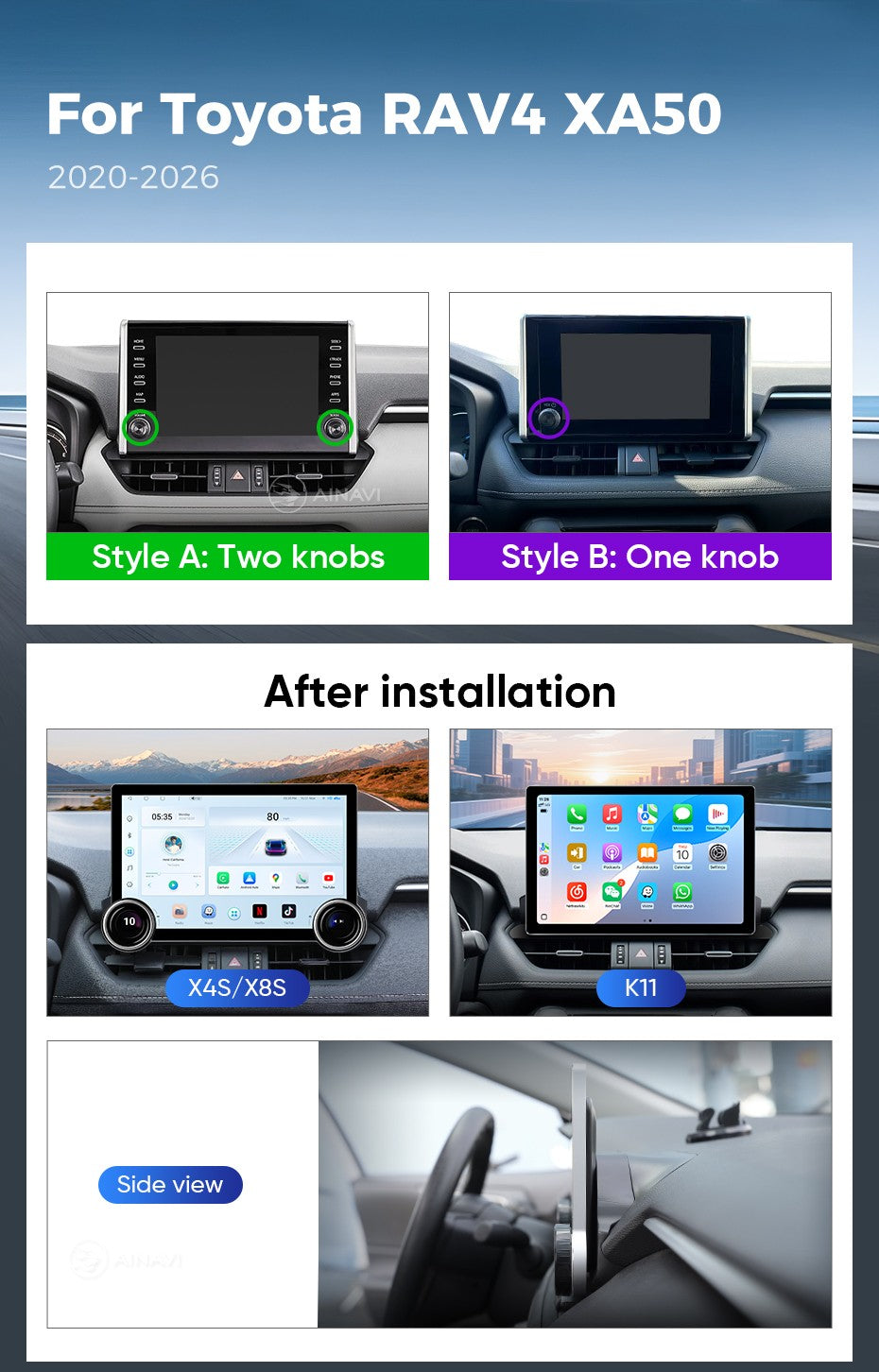 Ainavi 2K Screen Car Radio For Toyota RAV4 2020 2021 2022 2023 2024 2025 XA50 RAV 4 Wireless Carplay Android Auto Car Multimedia